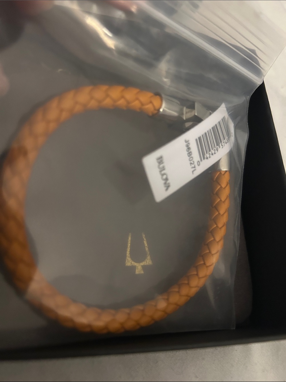 Bulova Braided Leather Bracelet in Cognac Brown with Silver Clasp